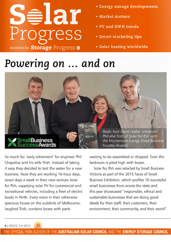 Solar 4 RVs featured in Australian Solar Council and the Energy Storage